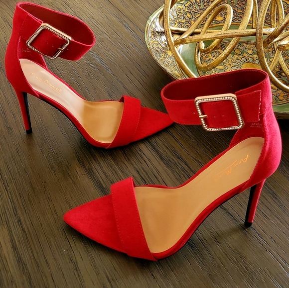 Anne Michelle Shoes - Red Faux Suede Stiletto Heels - Size 8.5